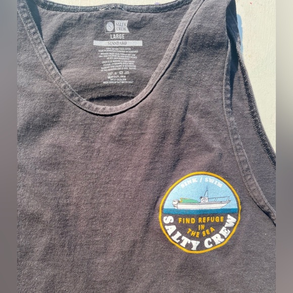 Women’s Salty Crew Tank Top Black Refuge Logo L Fishing Ocean Decks Adventure - Picture 3 of 13